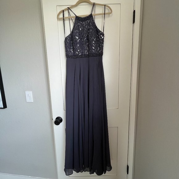 FOREVER IN LOVE Charcoal Grey Sequin Sleeveless Maxi Dress - Size US 6 - Picture 4 of 11